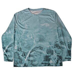 Reel Life Men's Teal Water Print Pattern Long Sleeve Pullover Shirt Size M/M